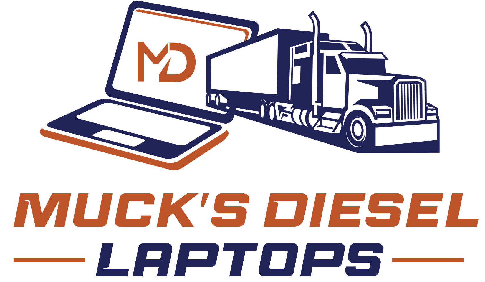 Logo of 'Mick's Diesels & Laptops' featuring a laptop and a locomotive.