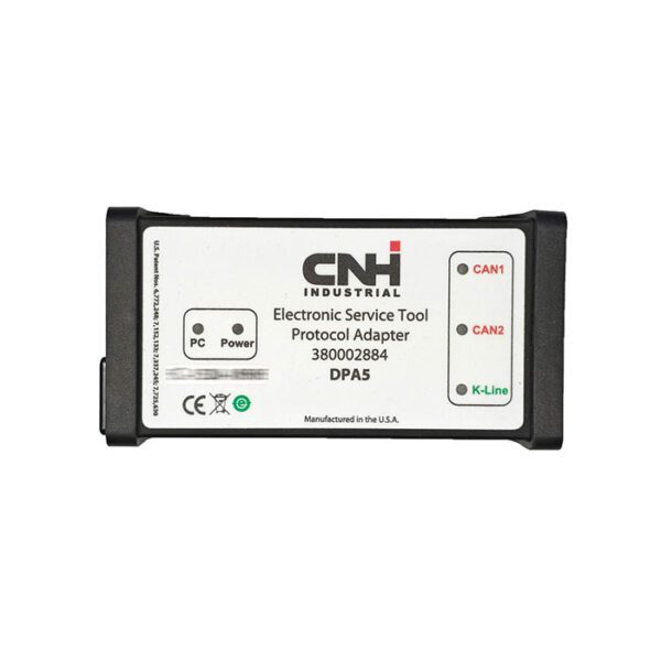 Electronic adapter module labeled CNH for tractors.