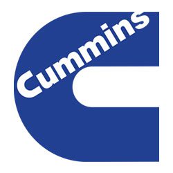 Cummins logo with bold white text on blue background.
