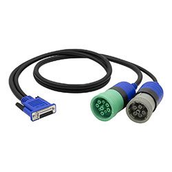 A VGA to PS/2 adapter cable with blue, green, and purple connectors.