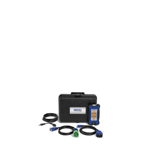 A black carrying case with various electronic accessories and cables.