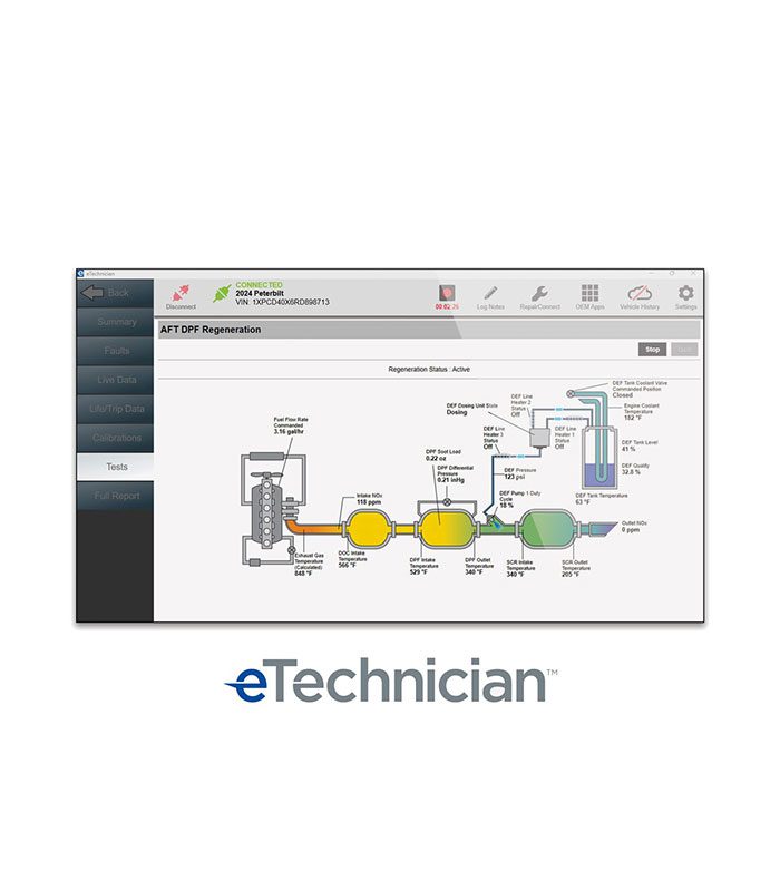 Screenshot of an eTechnician software interface showing a technical workflow diagram.