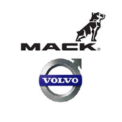 Logos of Mack and Volvo truck companies.